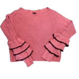 Express Cropped Sweater Mauve Boho Layered Ruffle Sleeve Pullover Size M